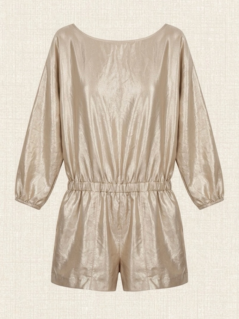 Metallic Beige Women’s Romper with Elastic Waist